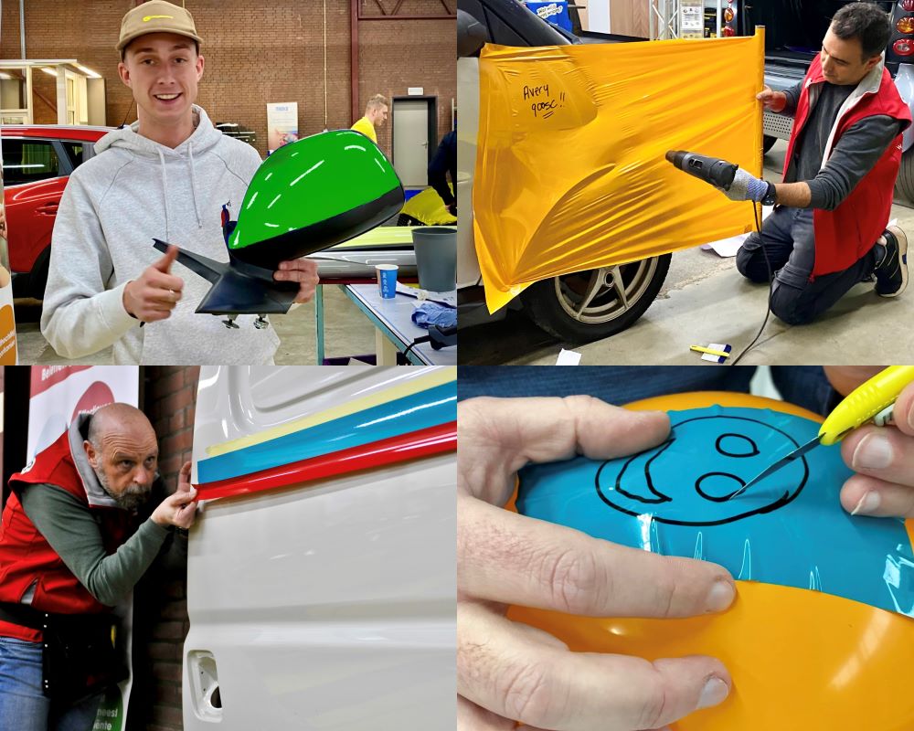 Overzichtsfoto van cursisten bij diverse praktijkoefeningen tijdens de Appcademy signmaker advanced cursus